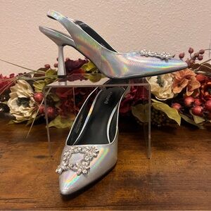 Elegant Iridescent Silver Slingback Heels